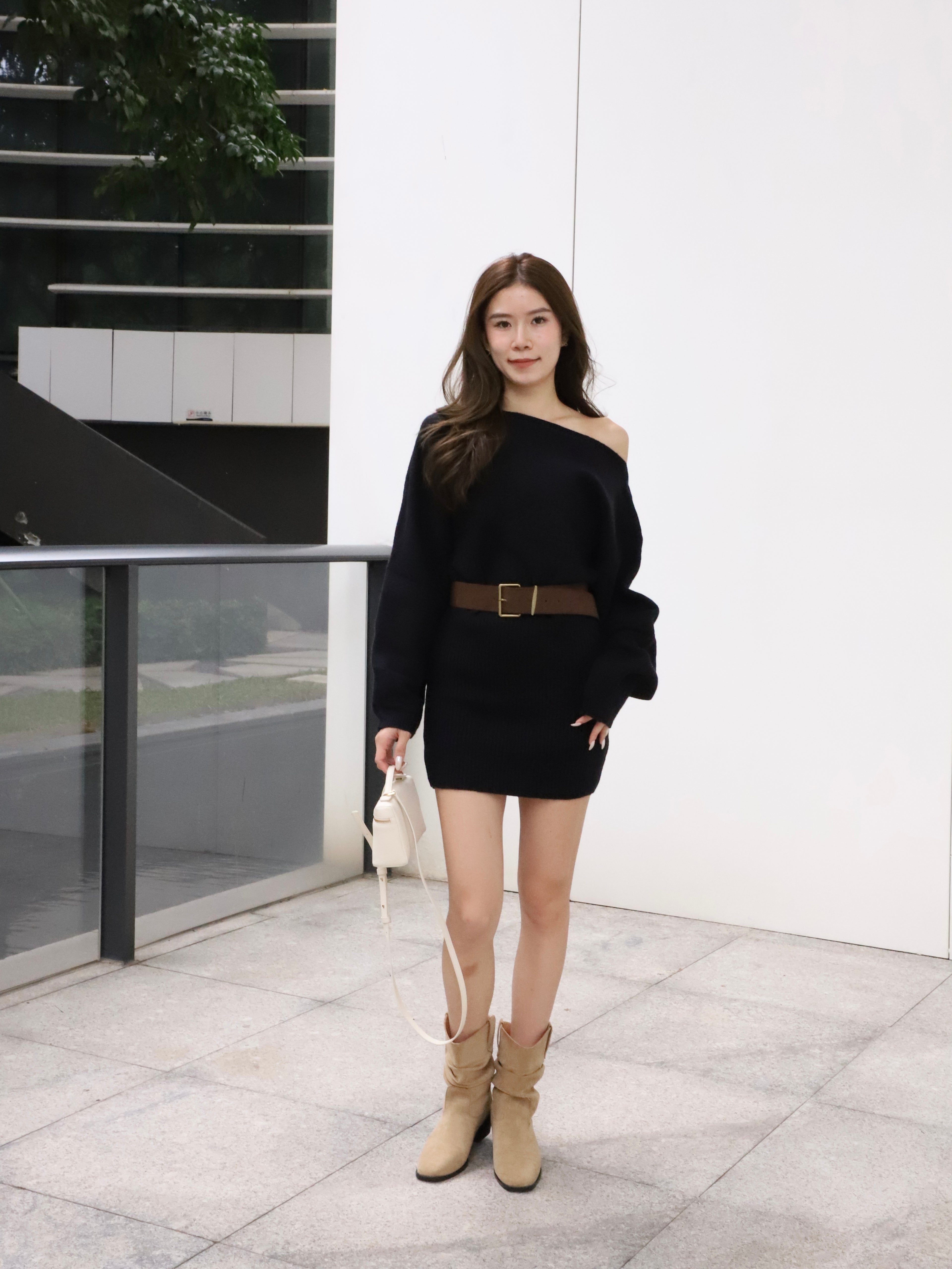 Knitted Mini Dress with Belt