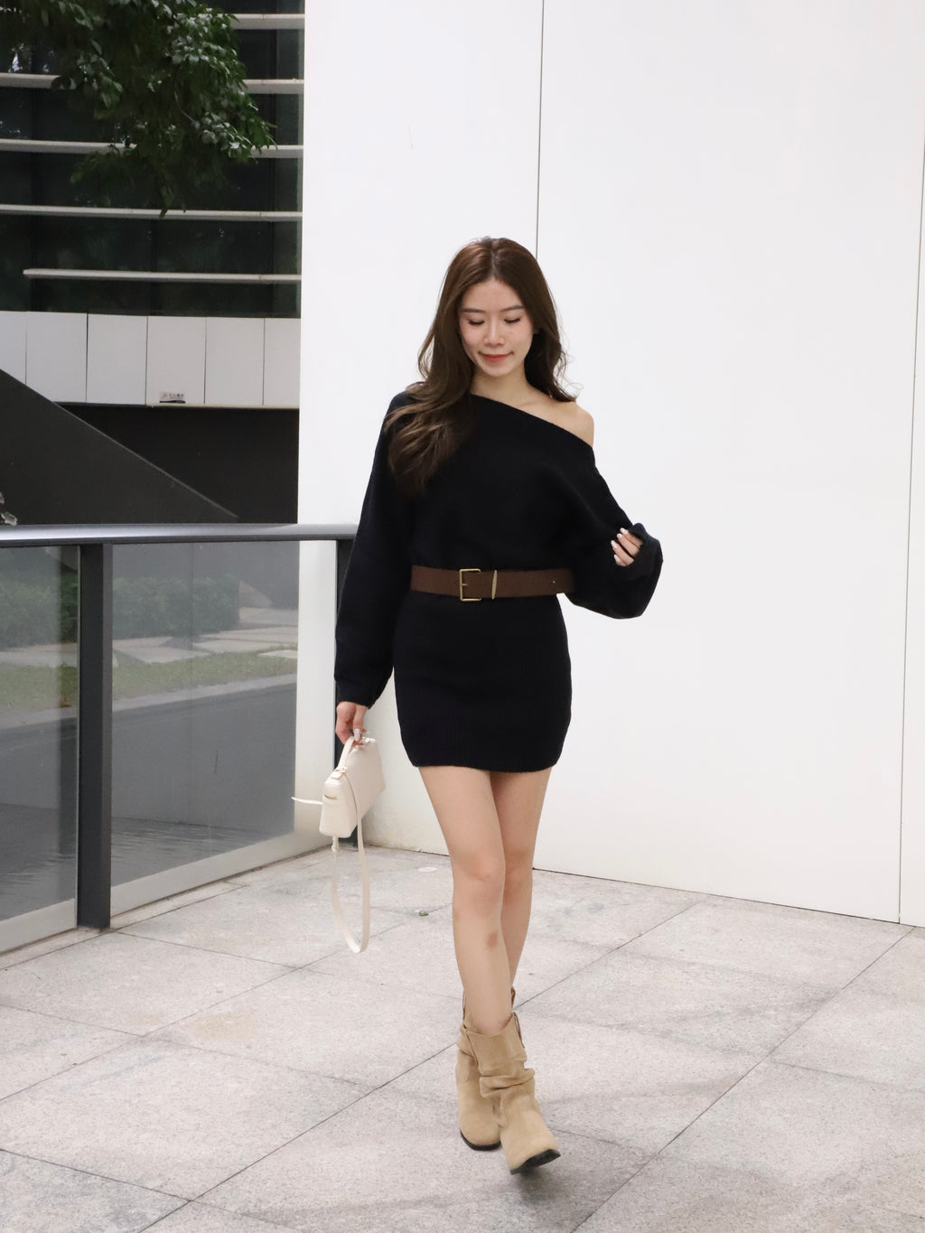 Knitted Mini Dress with Belt