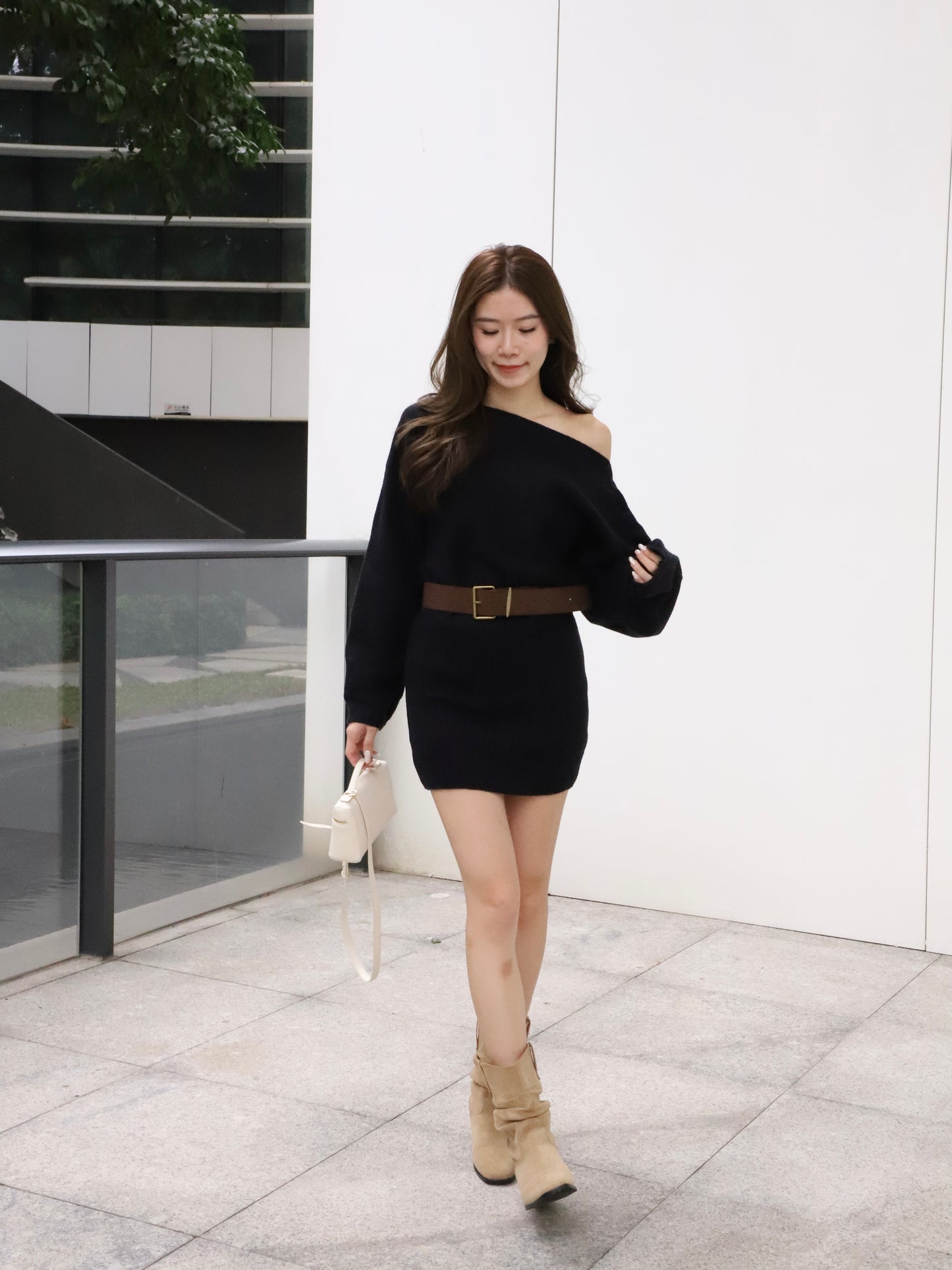 Knitted Mini Dress with Belt