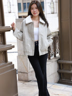 Fluffy Collar Neck Leather Jacket
