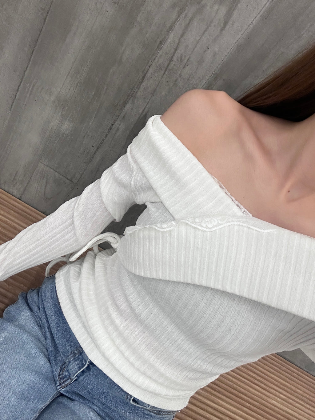 Lace Cross Layered Long Sleeves Top