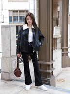 Fluffy Collar Neck Leather Jacket