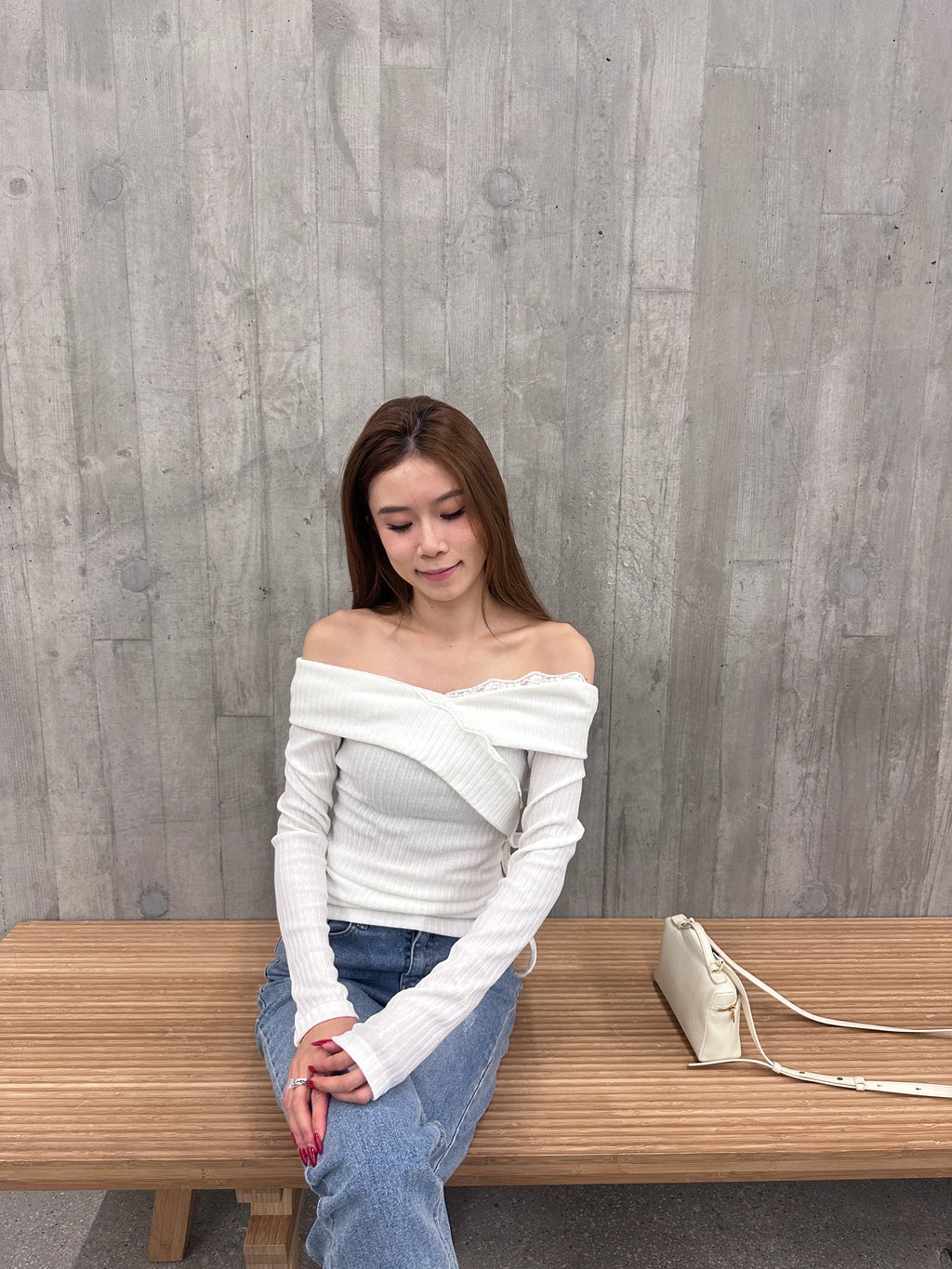 Lace Cross Layered Long Sleeves Top