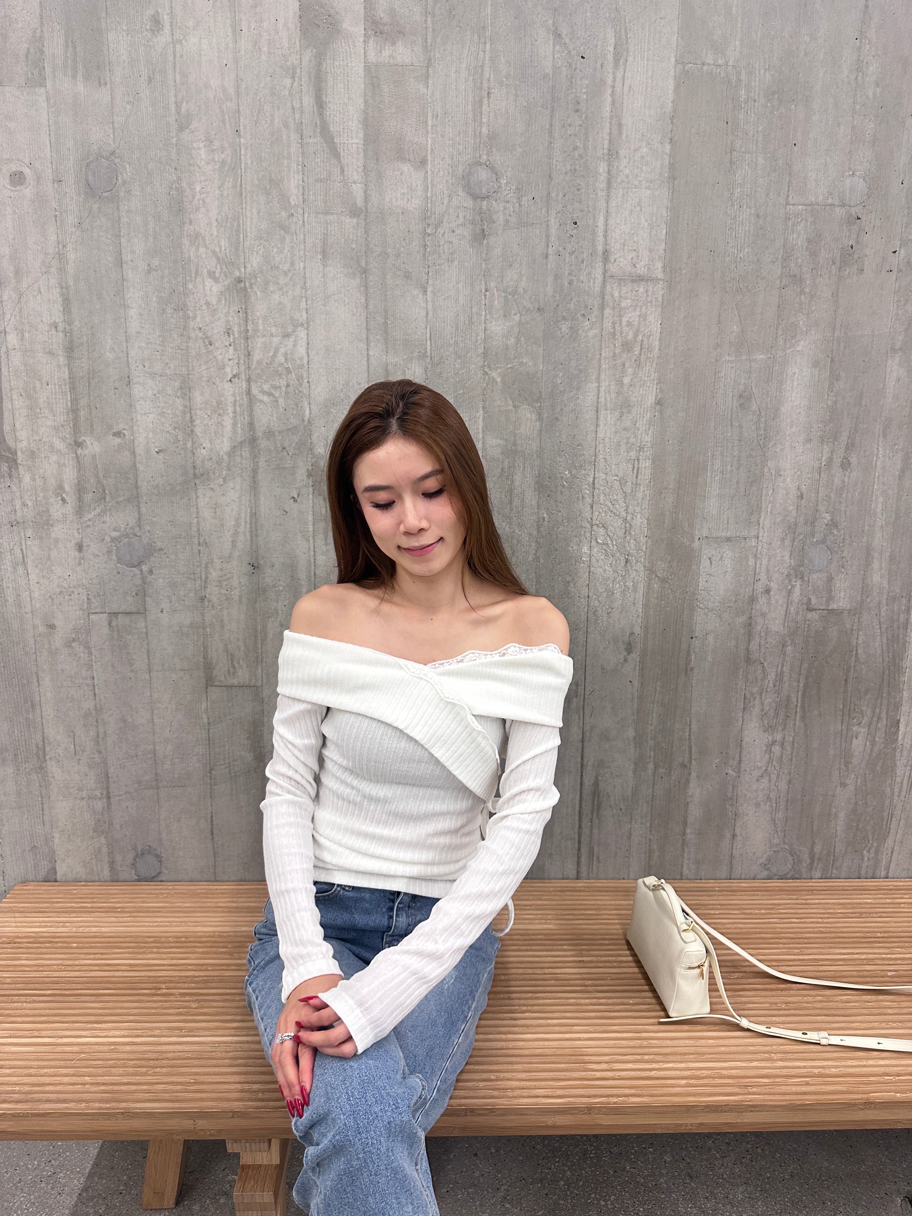 Lace Cross Layered Long Sleeves Top