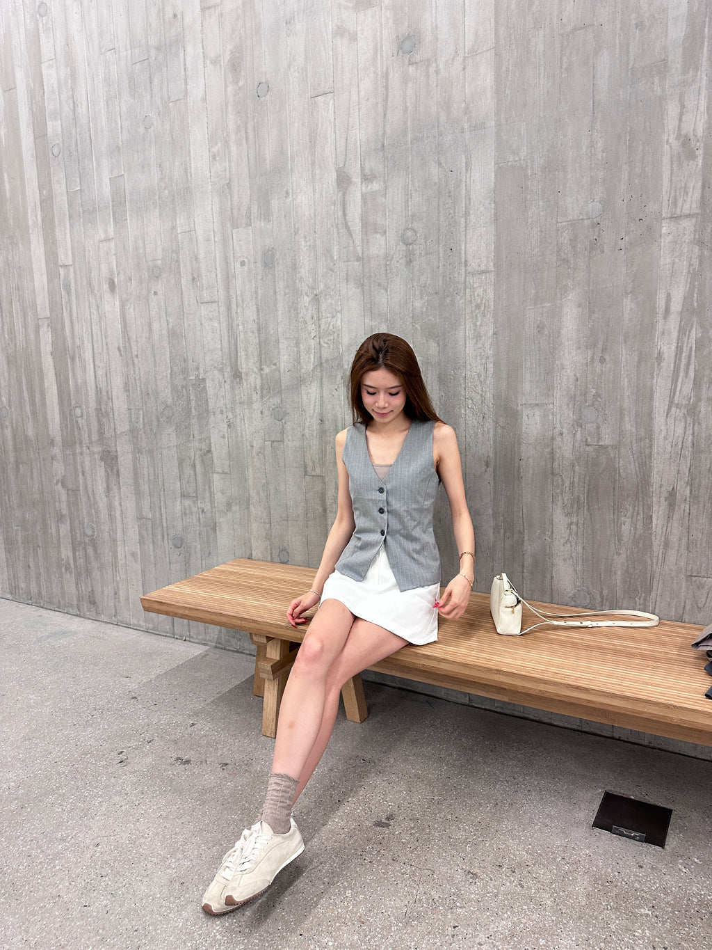 Striped V Neck Vest with Button