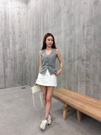 Striped V Neck Vest with Button