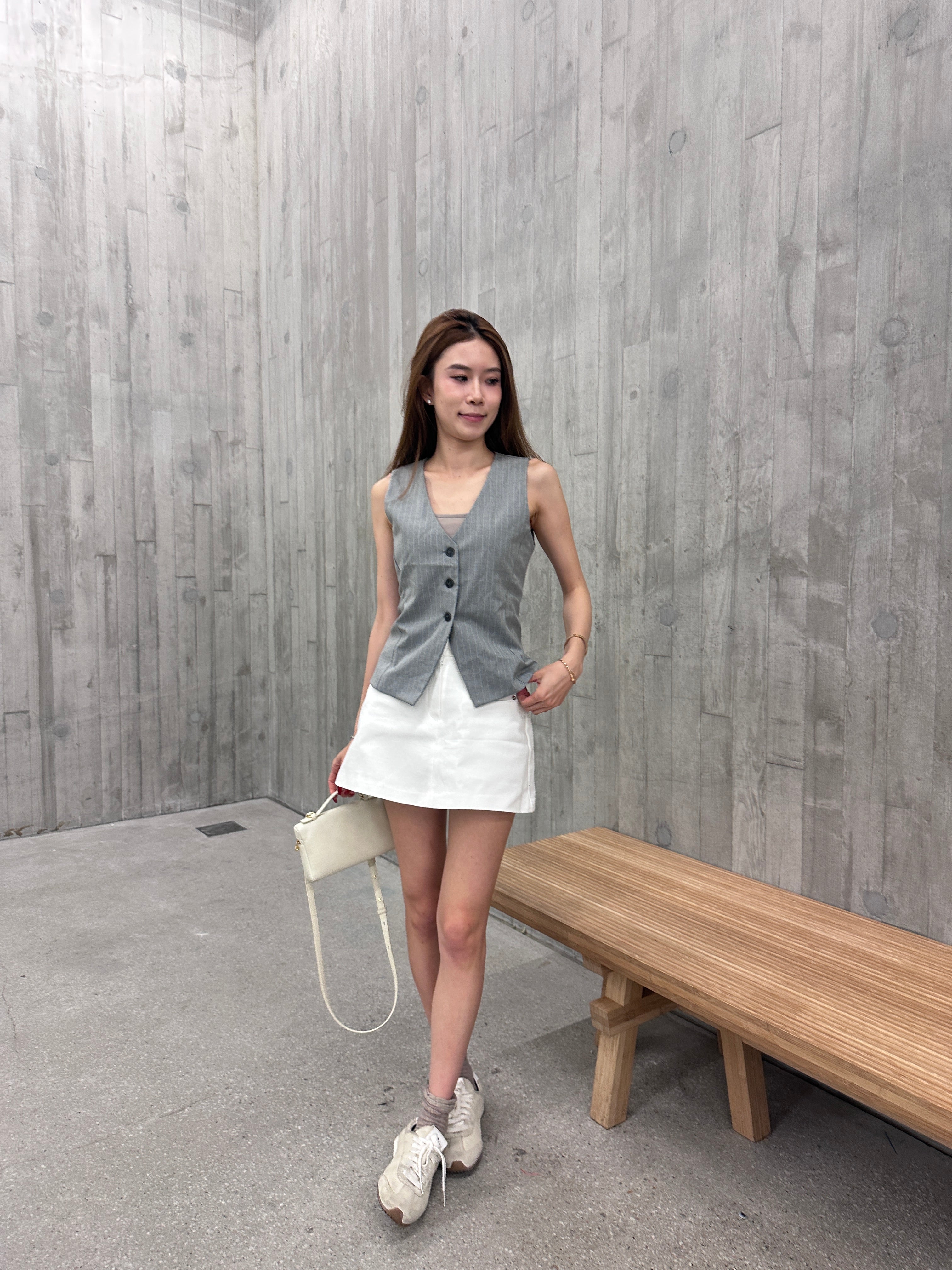 Striped V Neck Vest with Button