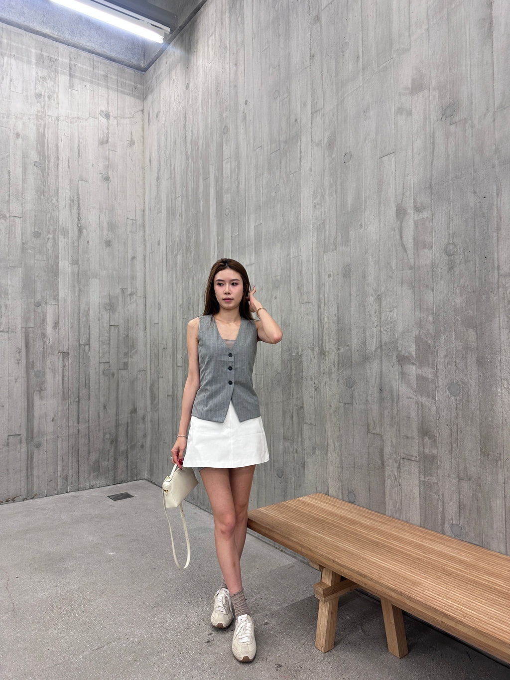 Striped V Neck Vest with Button