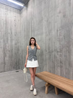 Striped V Neck Vest with Button