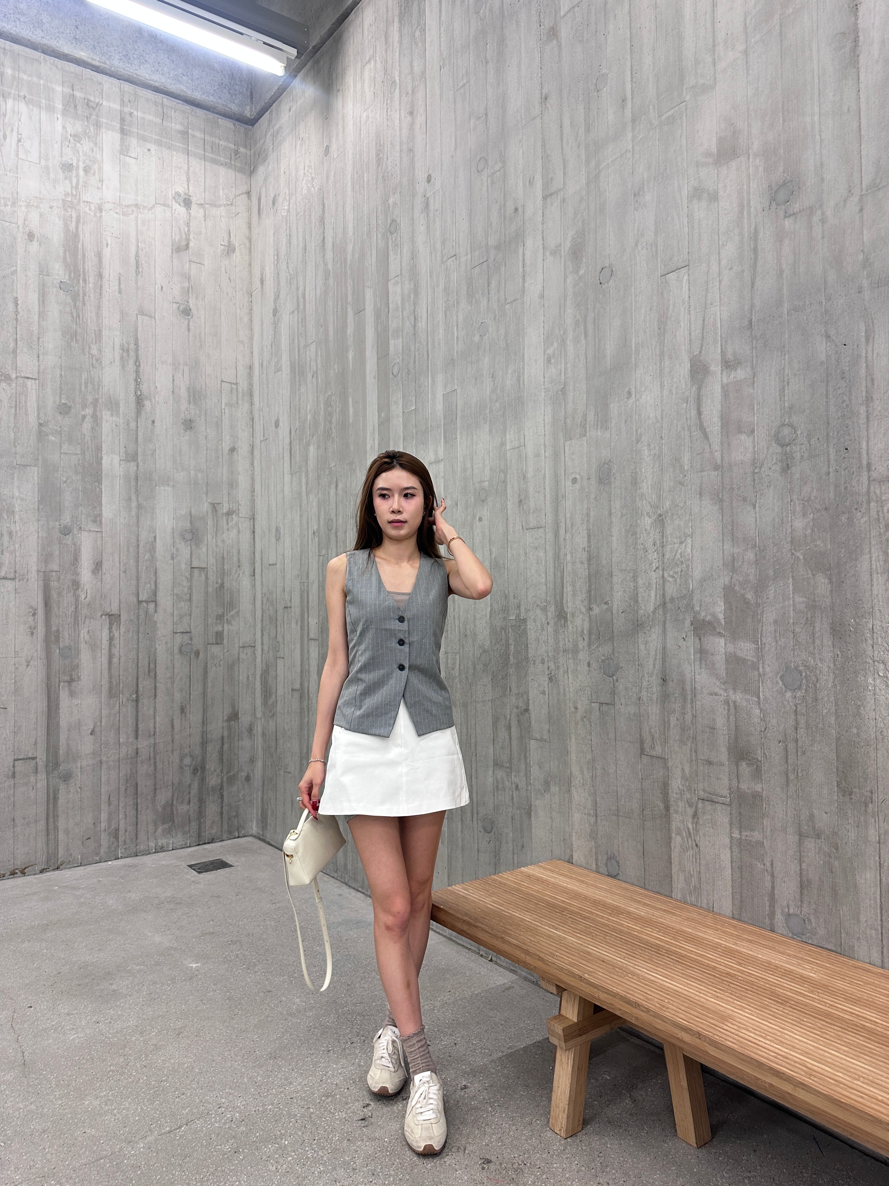 Striped V Neck Vest with Button