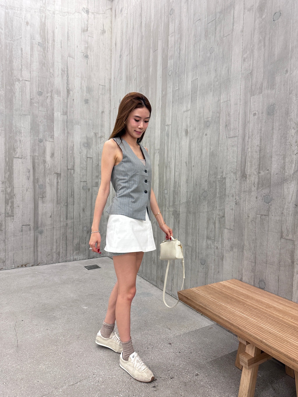 Striped V Neck Vest with Button