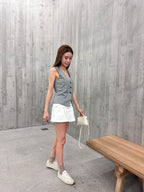 Striped V Neck Vest with Button