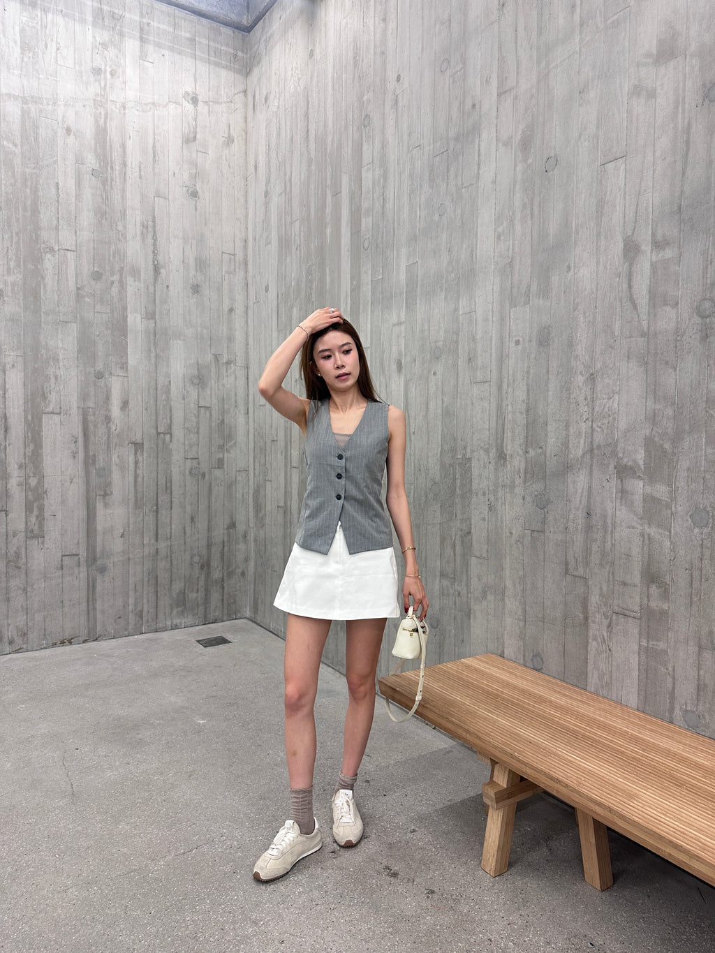 Striped V Neck Vest with Button