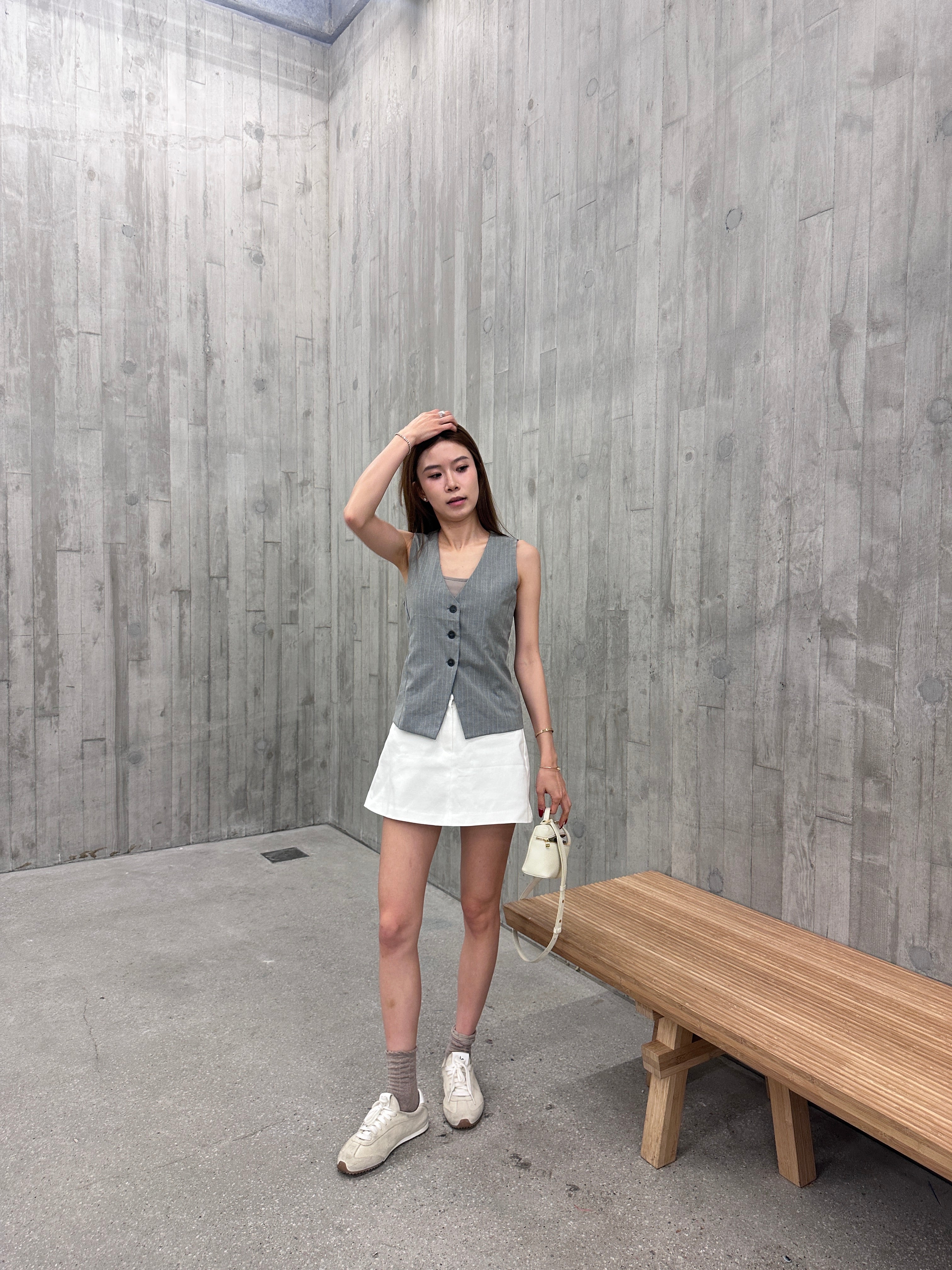 Striped V Neck Vest with Button