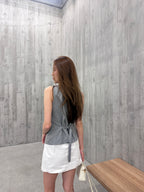 Striped V Neck Vest with Button