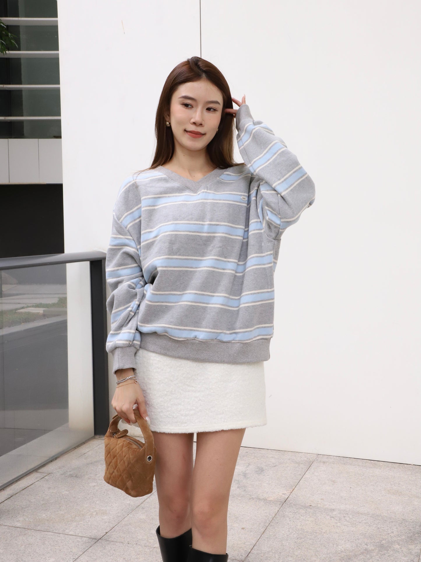 Grey & Blue Striped Sweater