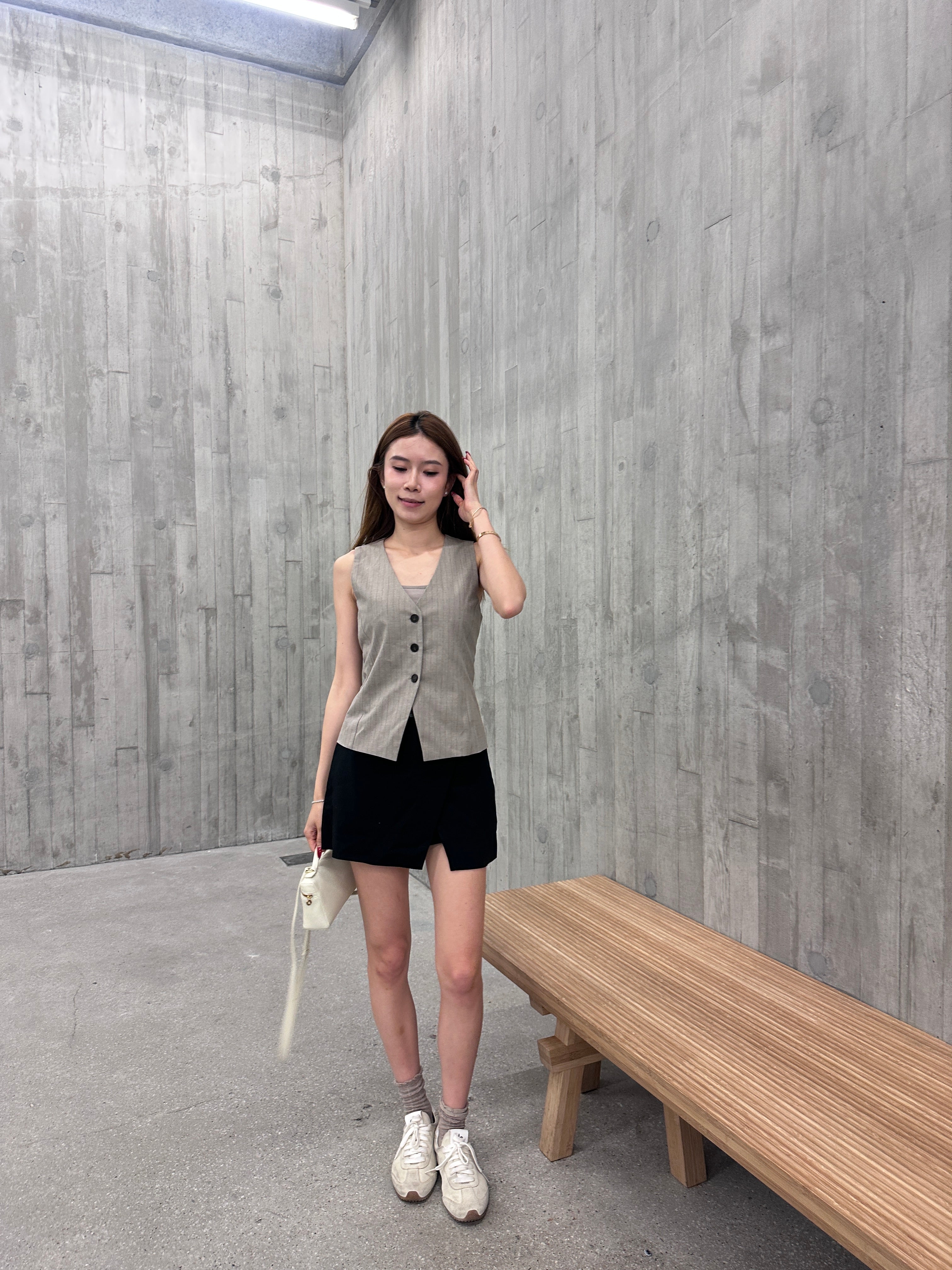 Striped V Neck Vest with Button