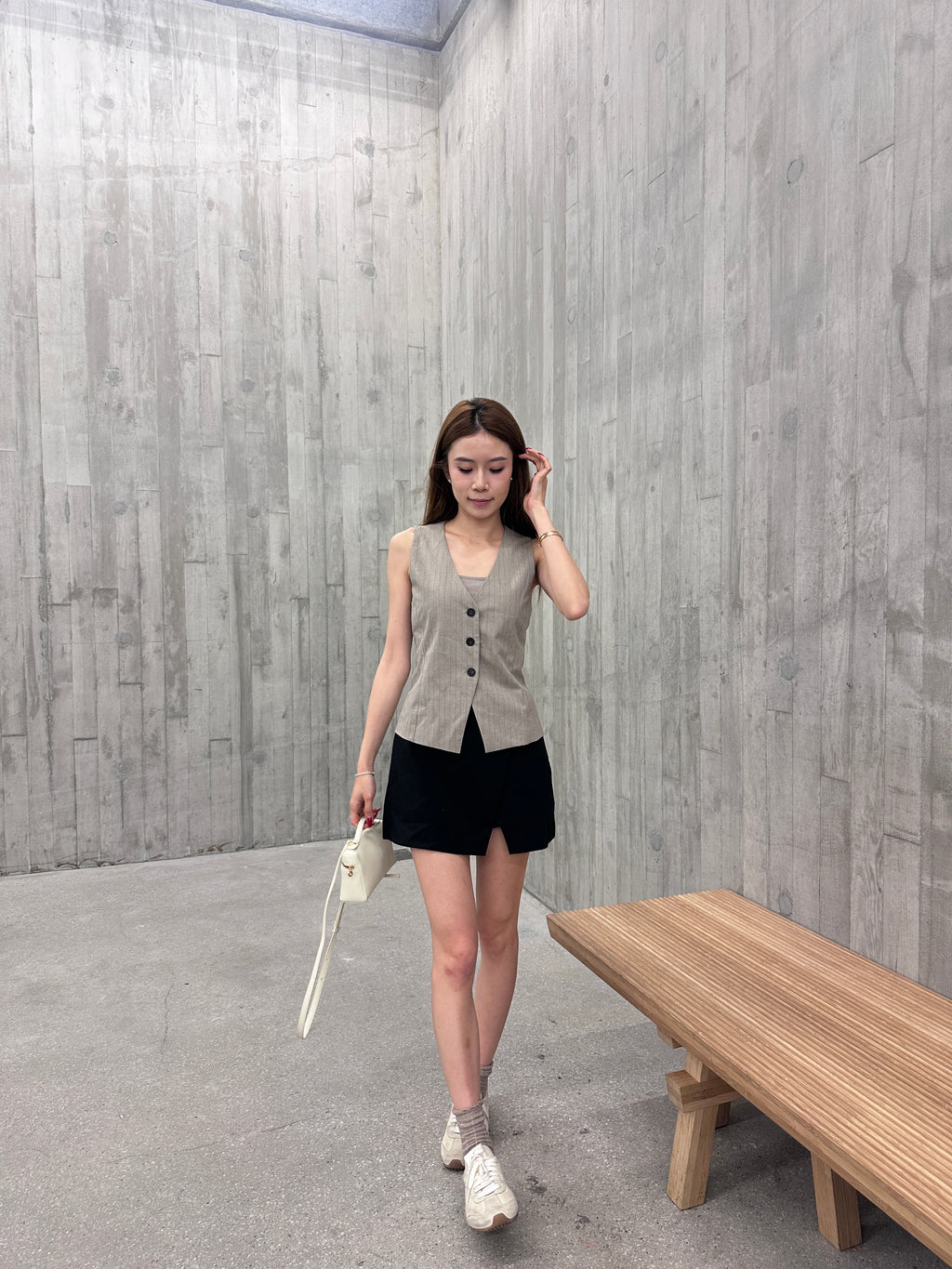 Striped V Neck Vest with Button