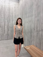 Striped V Neck Vest with Button