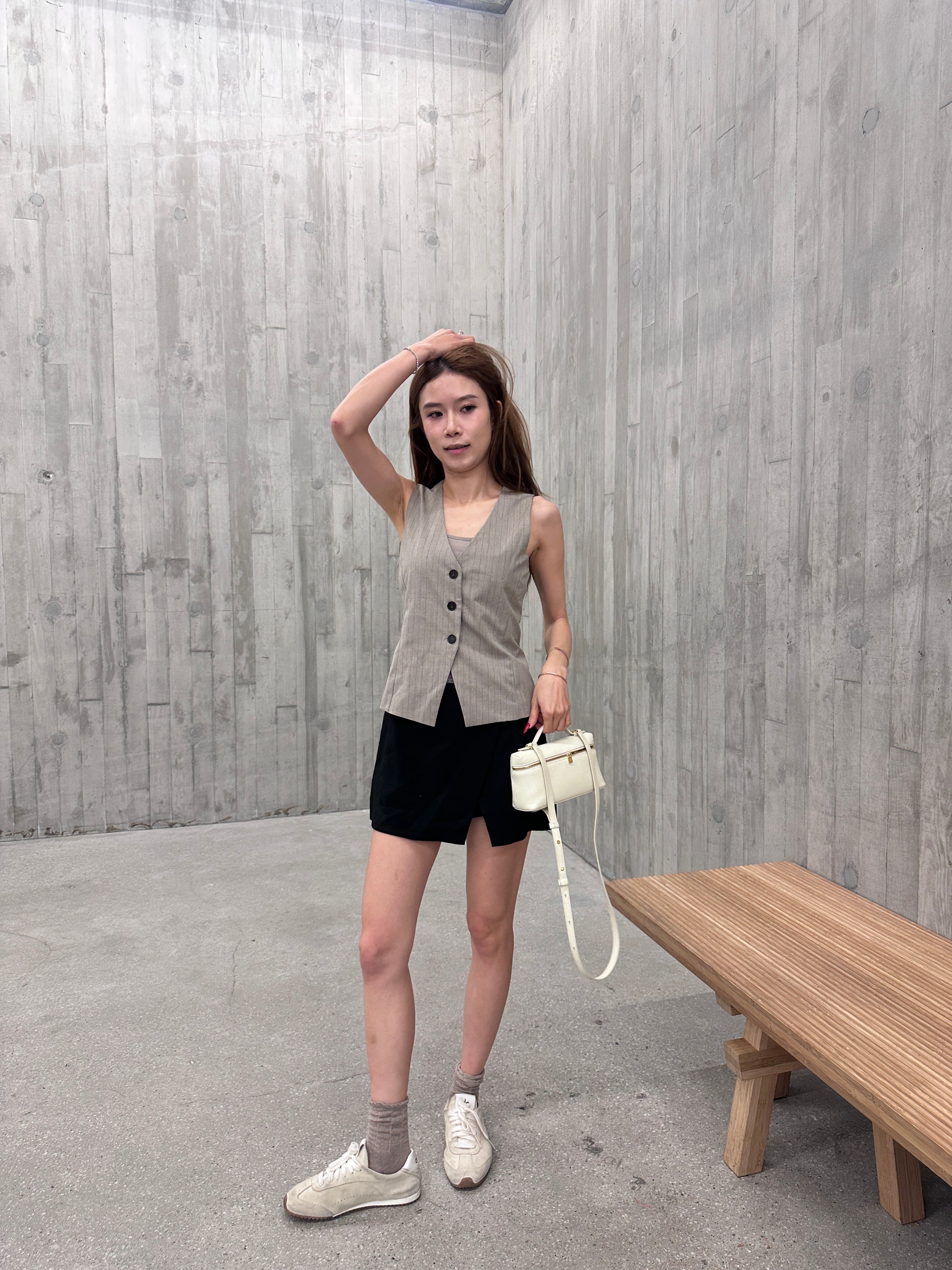 Striped V Neck Vest with Button