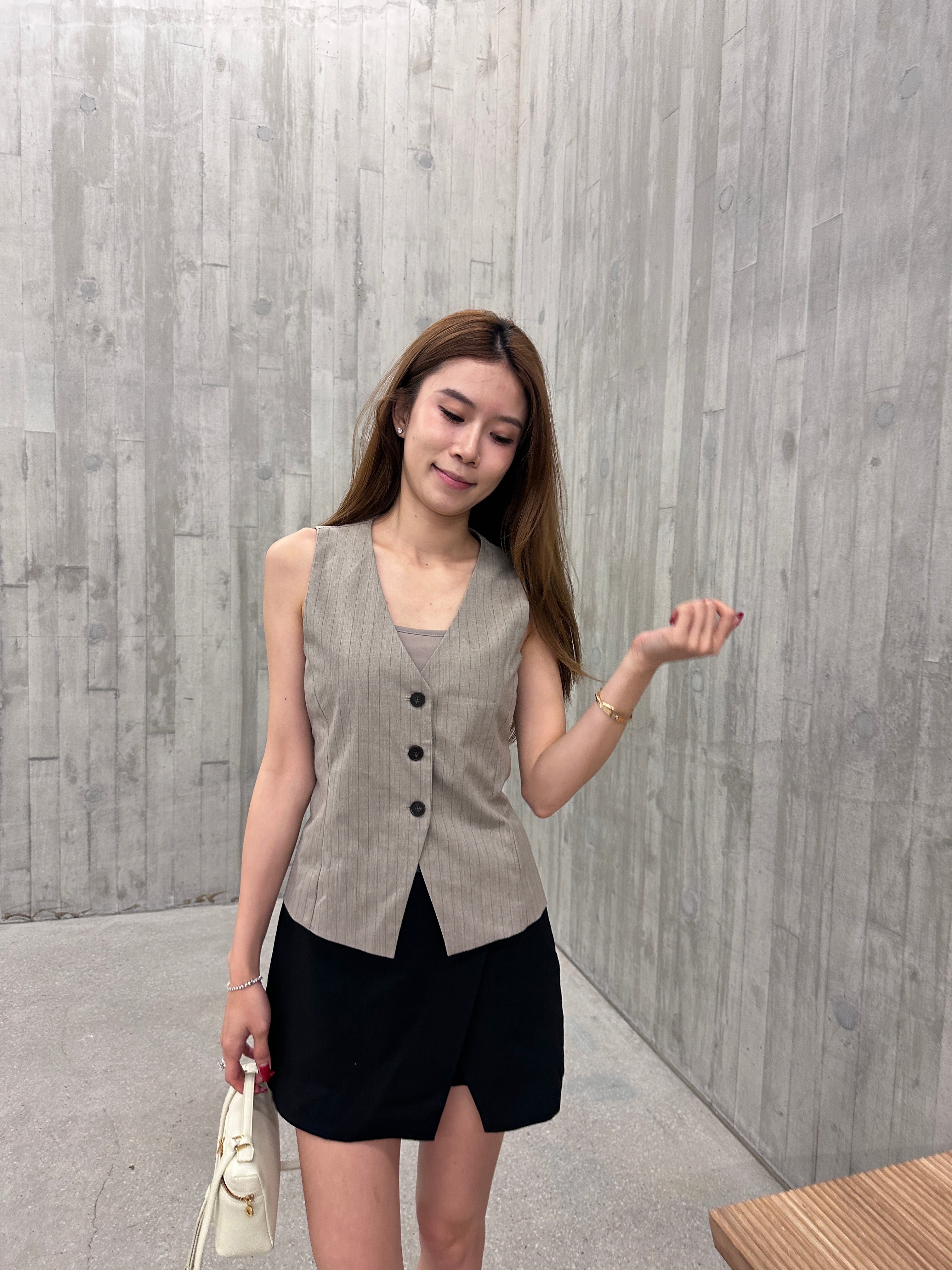 Striped V Neck Vest with Button