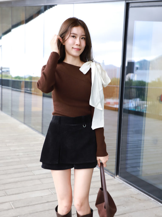 Velvet Button Skirt Shorts