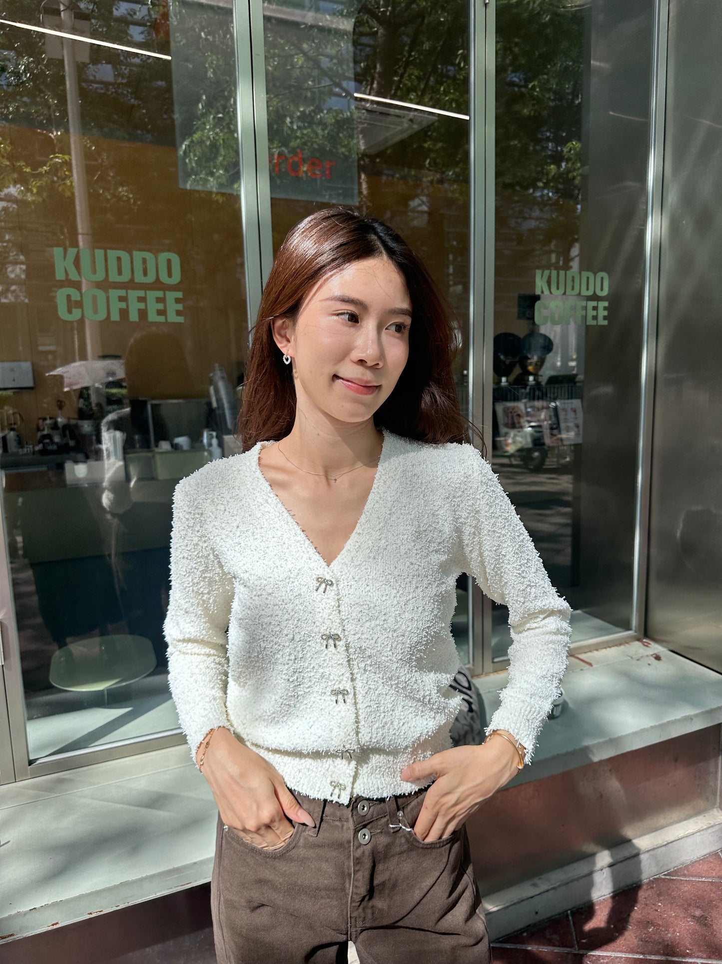 Ribbon Fluffy Cardigan
