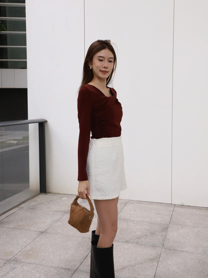 Cross Twisted Cotton Long Sleeves Top