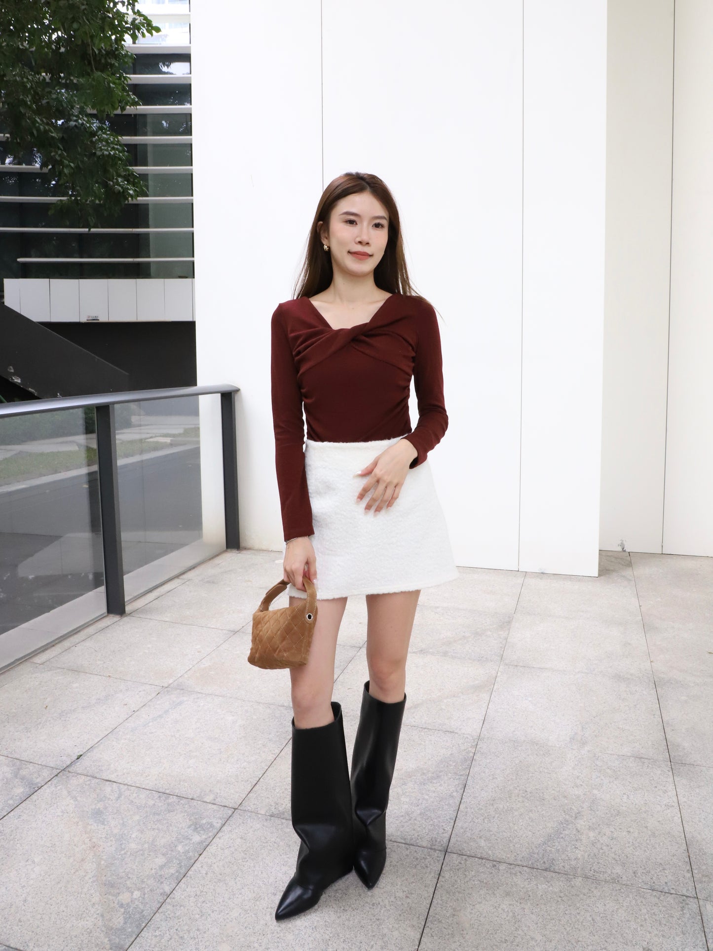 Cross Twisted Cotton Long Sleeves Top