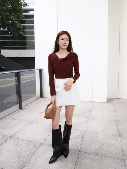 Cross Twisted Cotton Long Sleeves Top