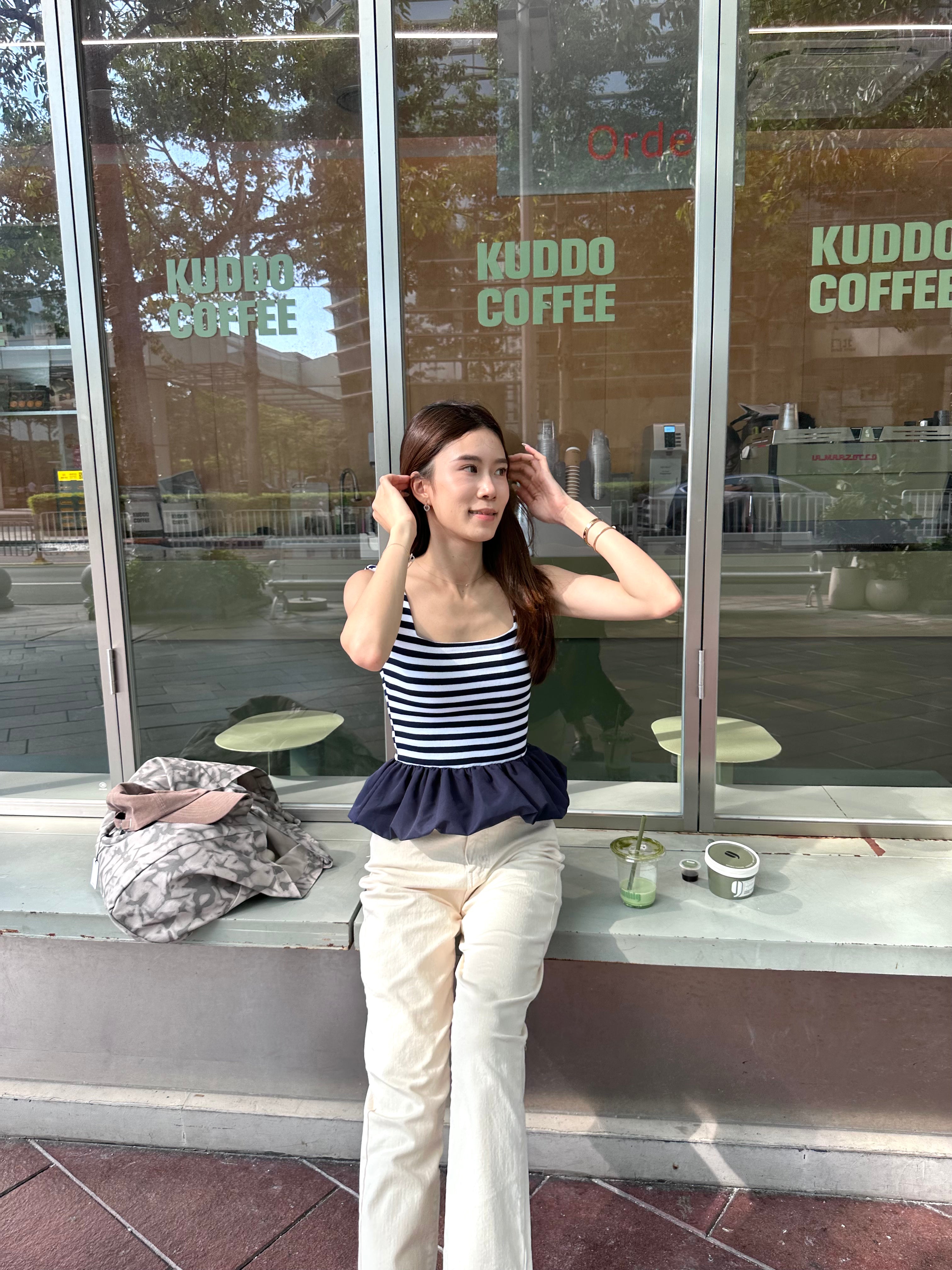 Striped Ruffles Blue Tank Top