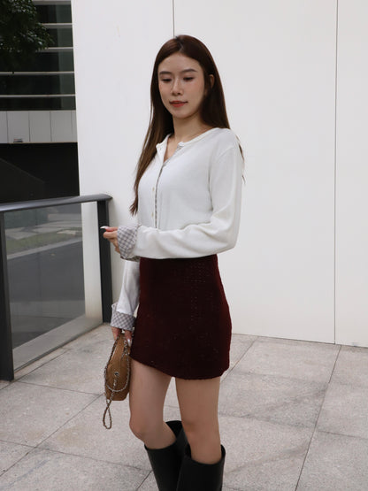 Checked Sleeves Wool Top