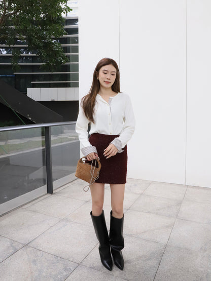 Checked Sleeves Wool Top