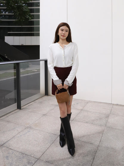 Checked Sleeves Wool Top