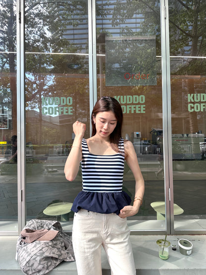 Striped Ruffles Blue Tank Top
