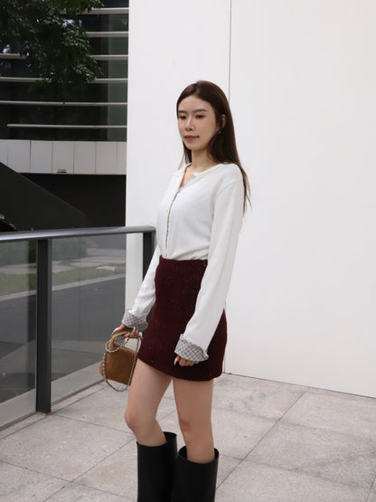 Checked Sleeves Wool Top