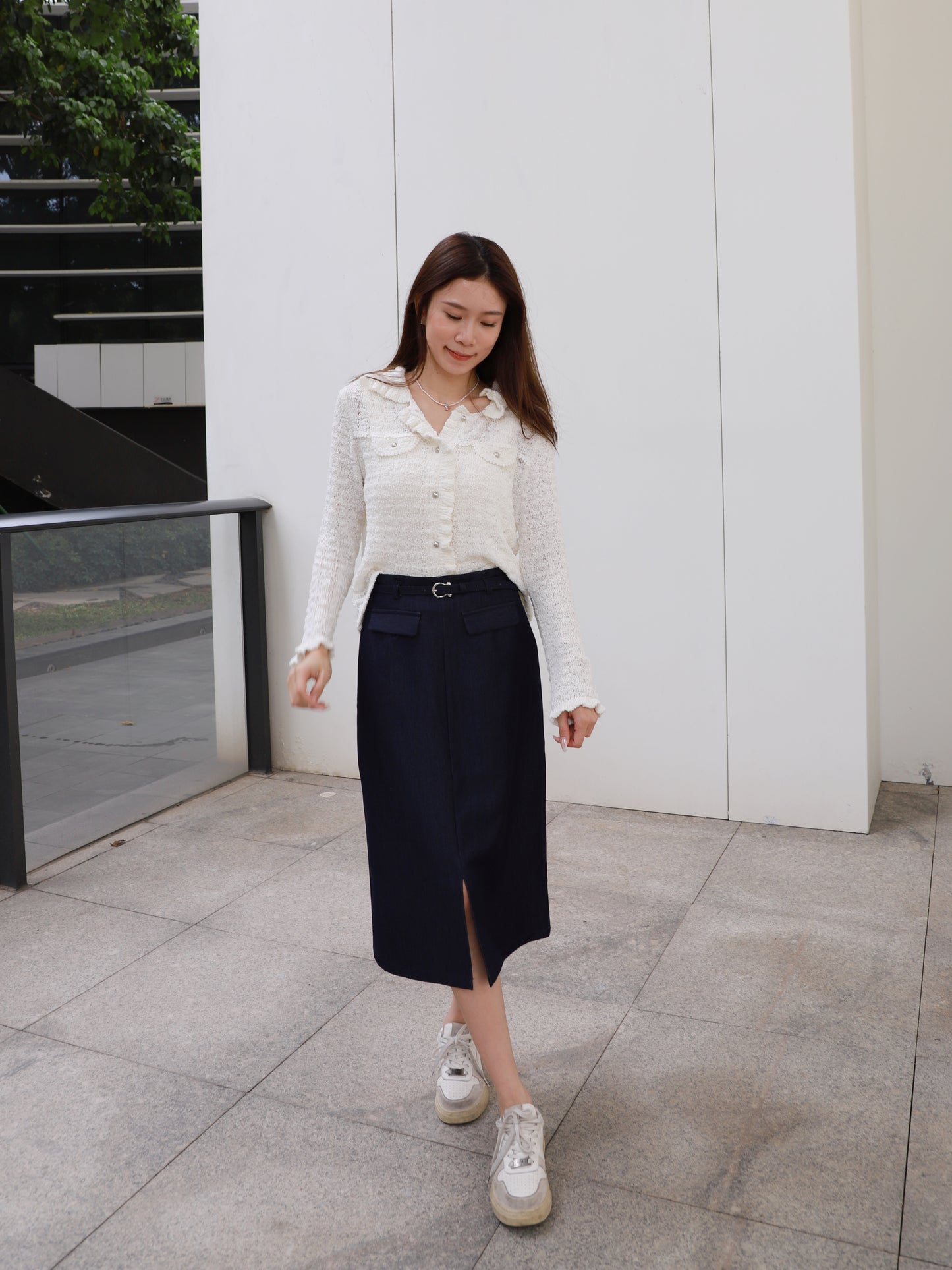 Denim Like Maxi Skirt with belt