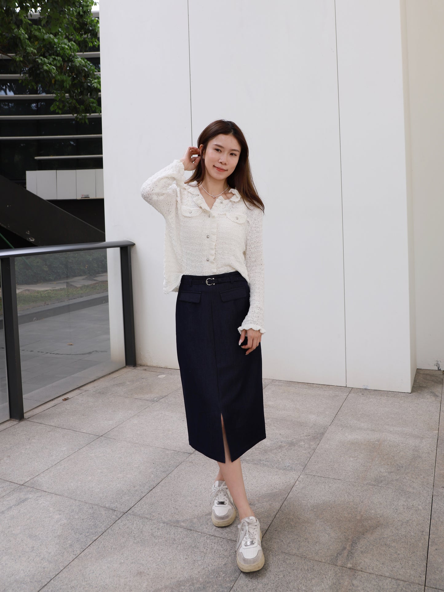 Denim Like Maxi Skirt with belt