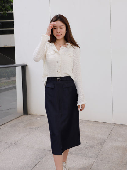 Denim Like Maxi Skirt with belt