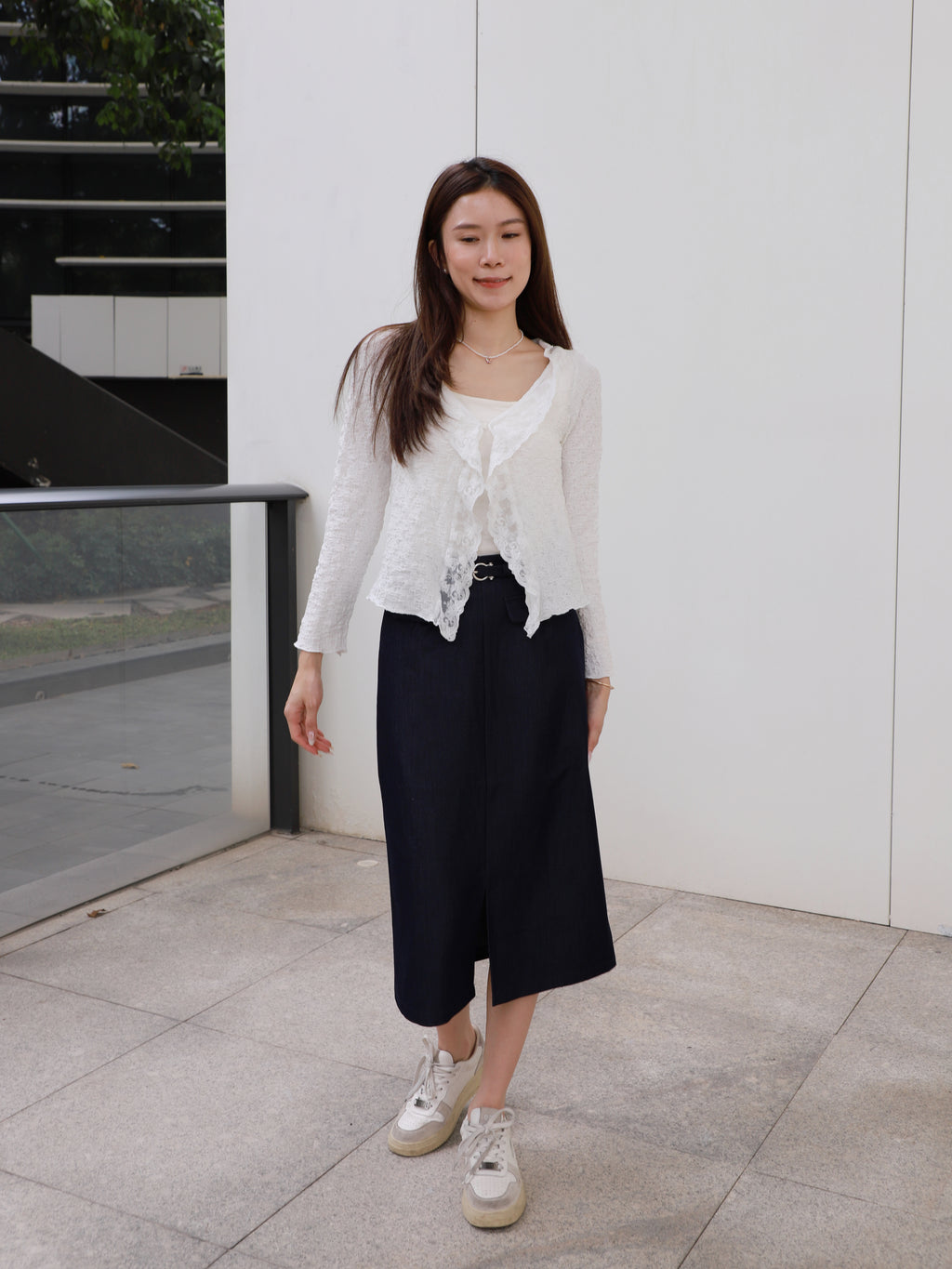 Denim Like Maxi Skirt with belt