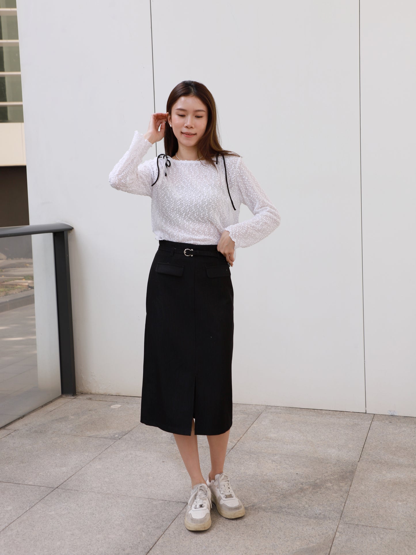 Denim Like Maxi Skirt with belt