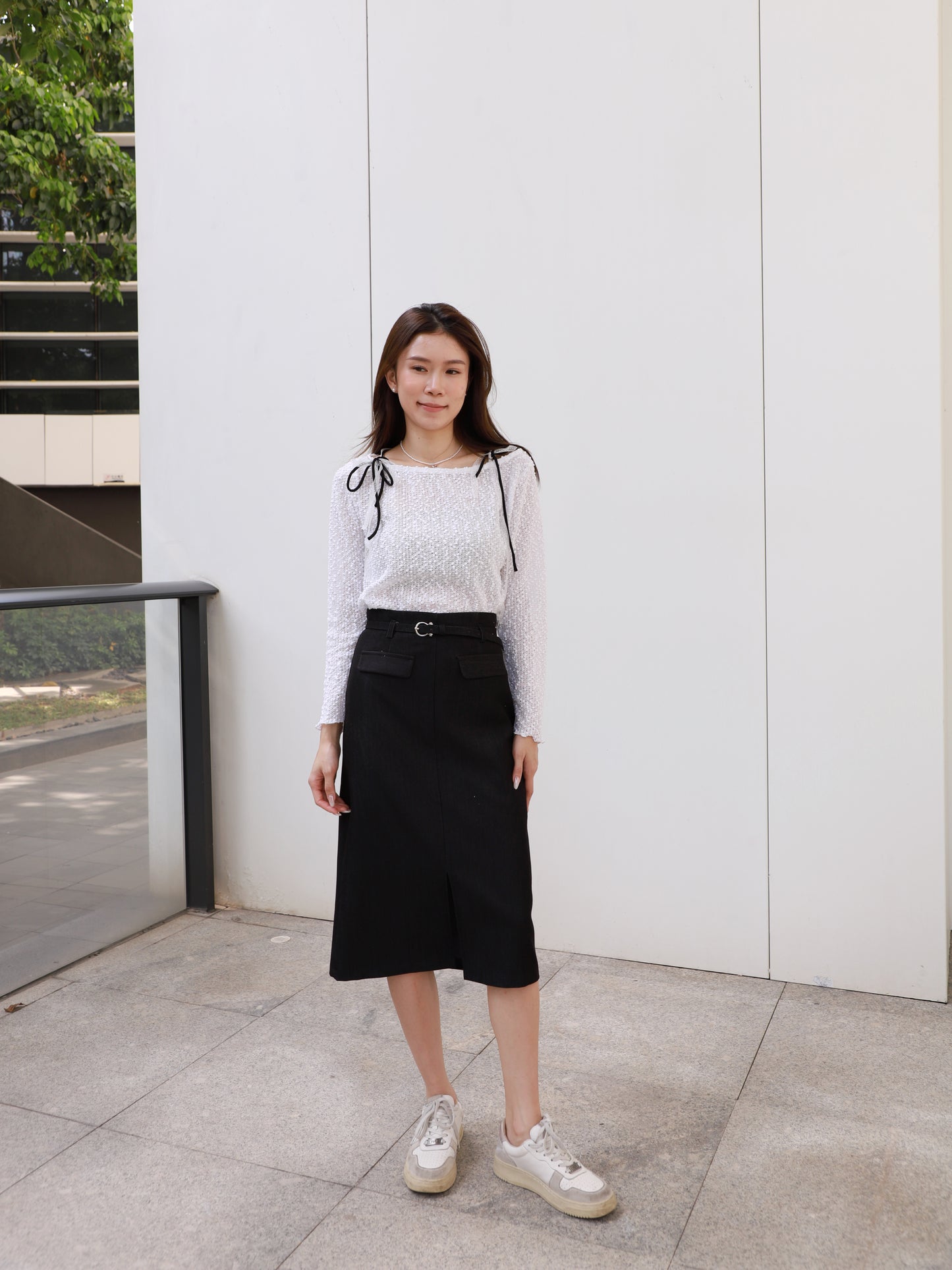 Denim Like Maxi Skirt with belt