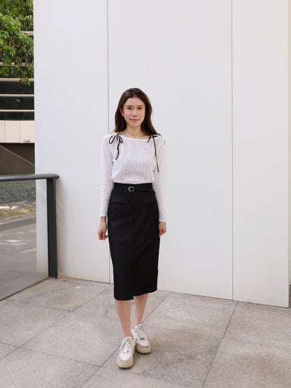 Denim Like Maxi Skirt with belt