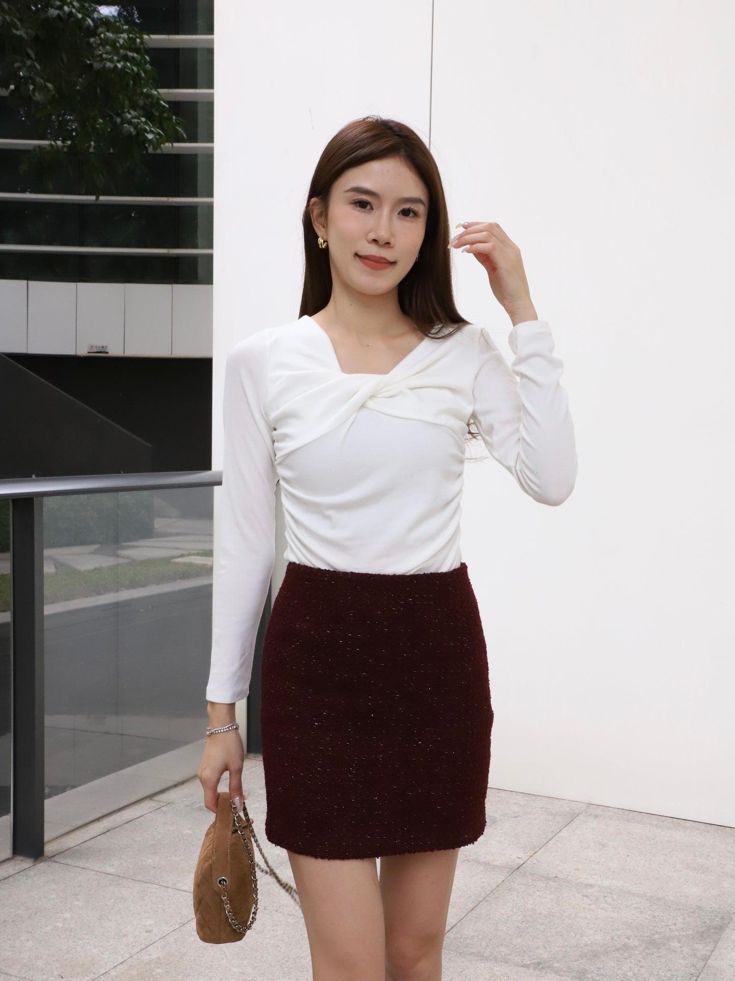 Cross Twisted Cotton Long Sleeves Top