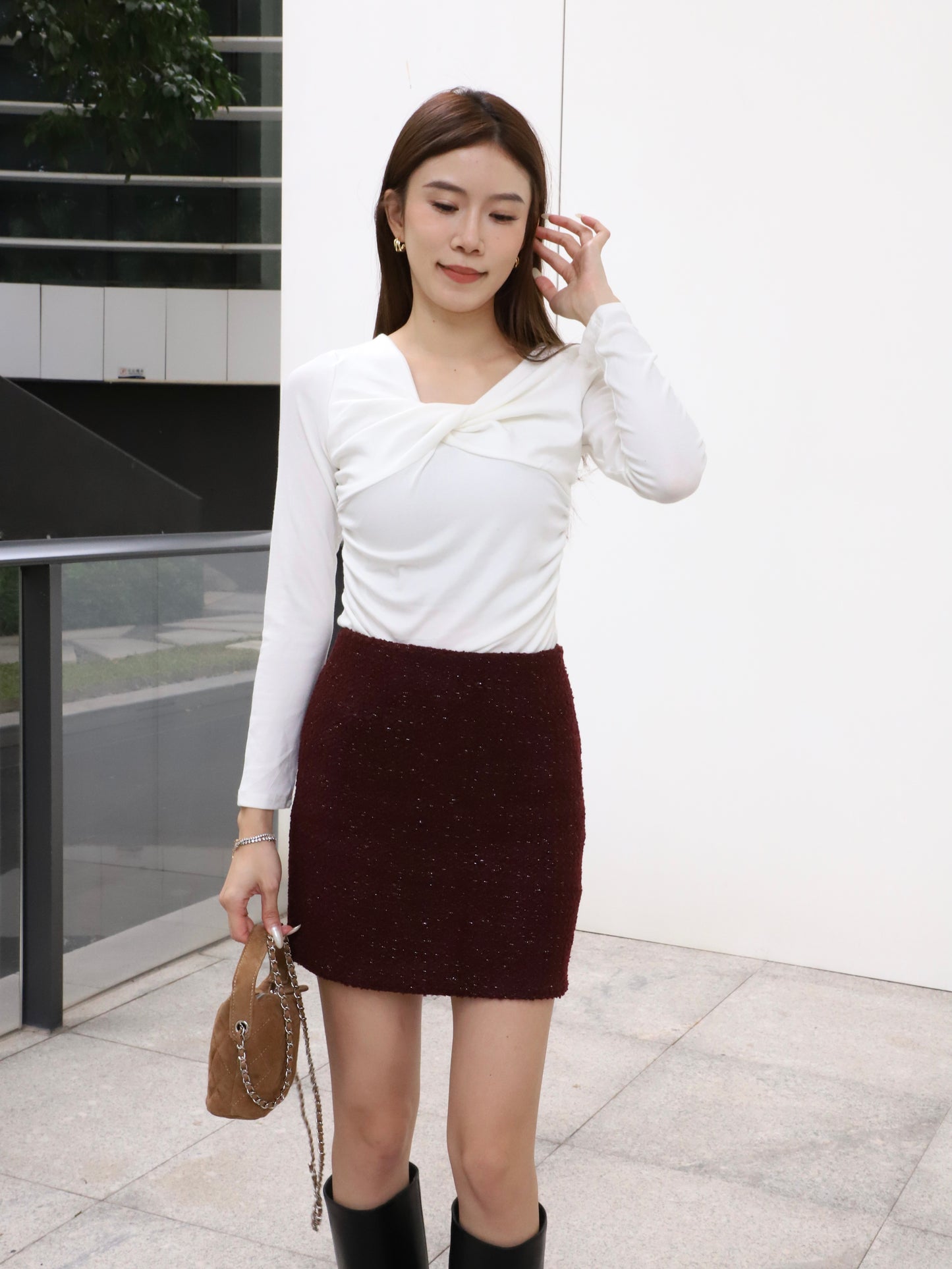 Cross Twisted Cotton Long Sleeves Top