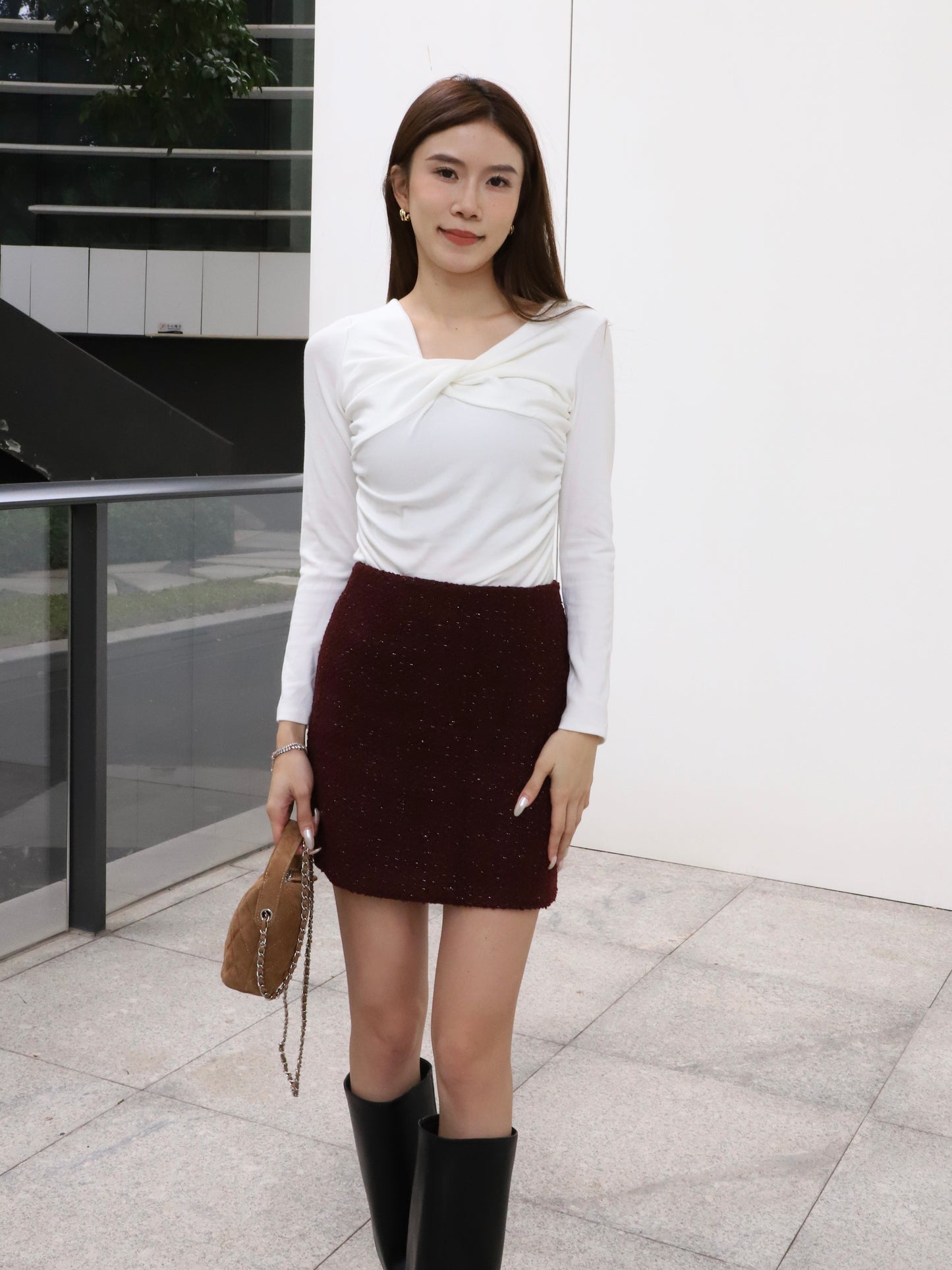 Cross Twisted Cotton Long Sleeves Top