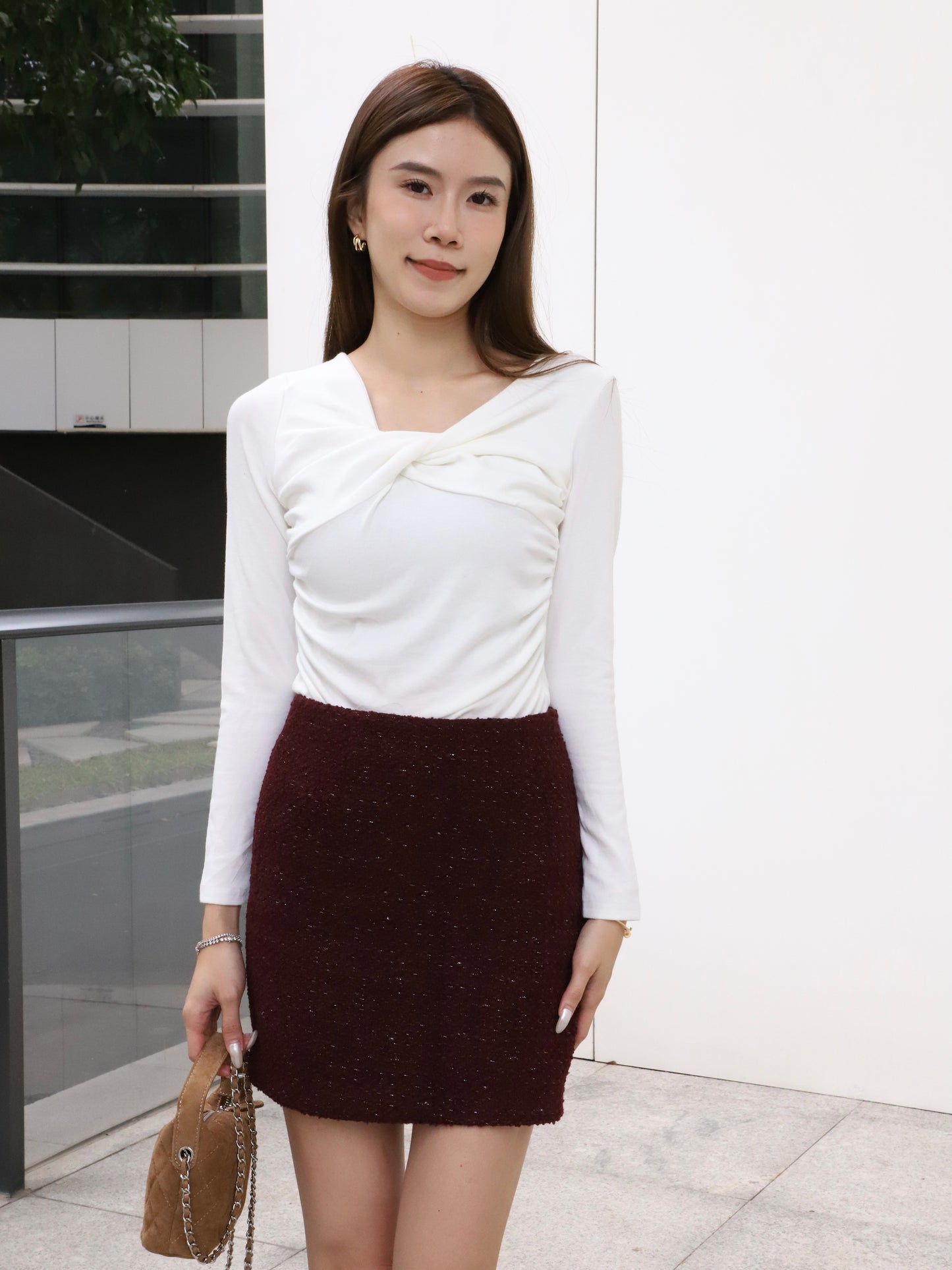 Cross Twisted Cotton Long Sleeves Top