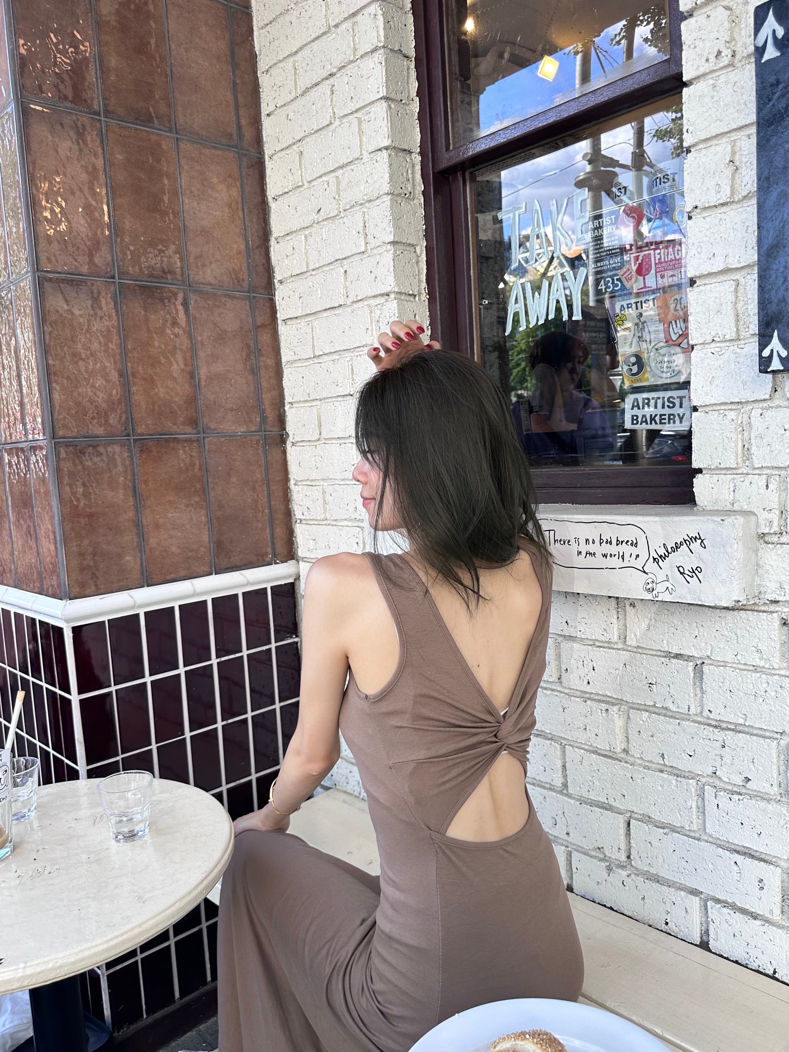 Ribbon Knot at Back Maxi Dress (with pads)