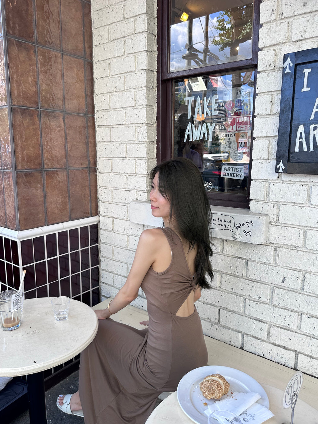 Ribbon Knot at Back Maxi Dress (with pads)