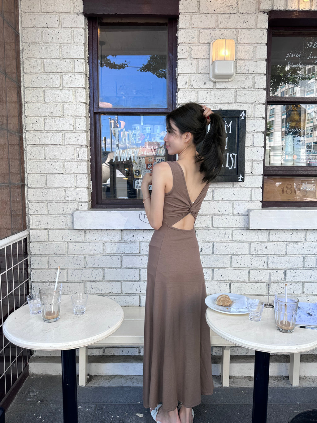 Ribbon Knot at Back Maxi Dress (with pads)